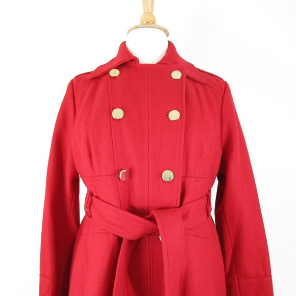 GUESS Los Angeles Plus Size Red Belted Wool Pea Coat Top Coat Size XXL - Picture 2 of 15